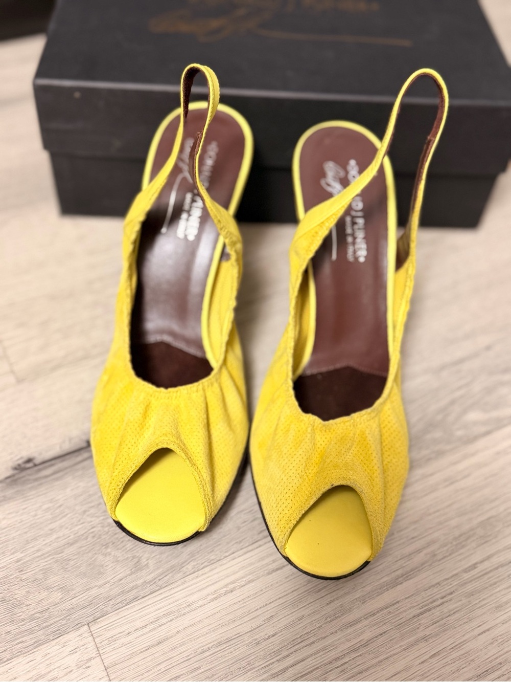 Donald J. Pliner Chartreuse Slingback Peep-Toe Heels